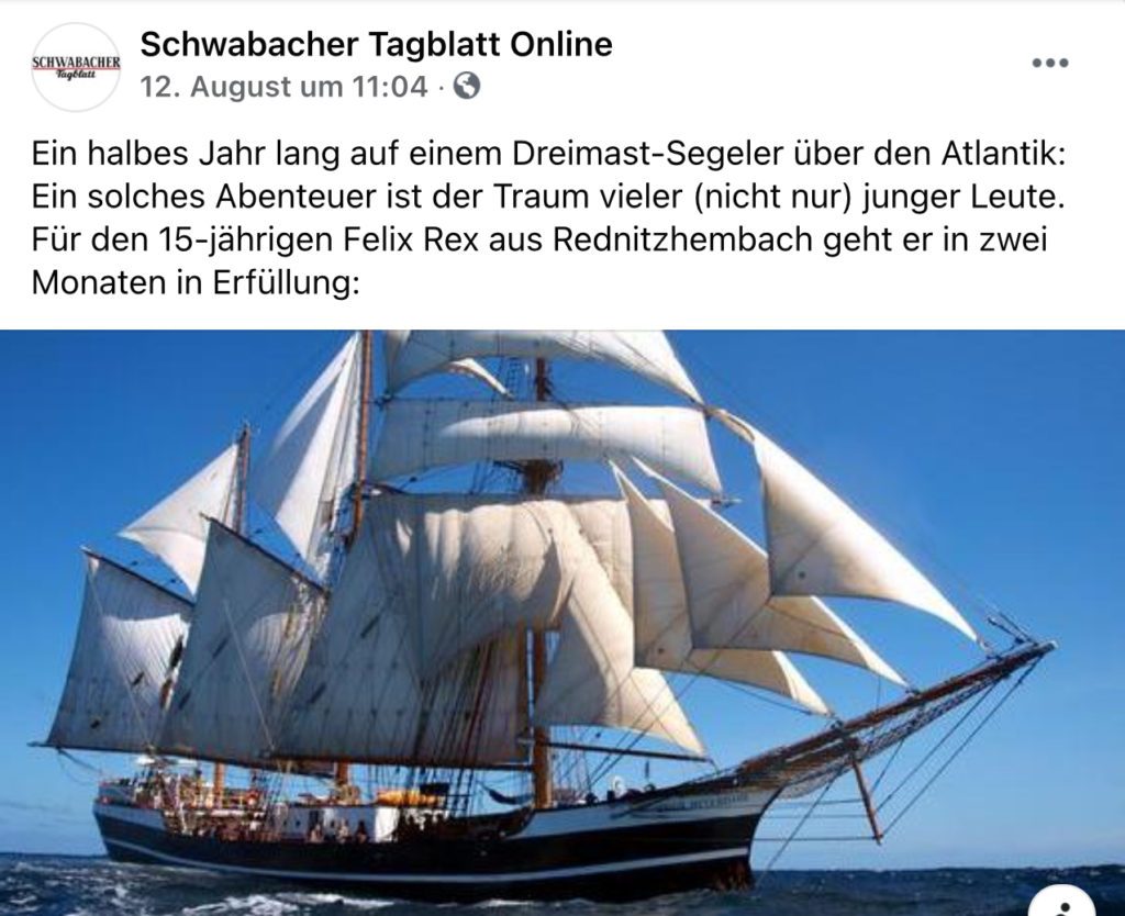 Schwabacher Tagblatt berichtet über Klassenzimmer unter Segeln 2021/22